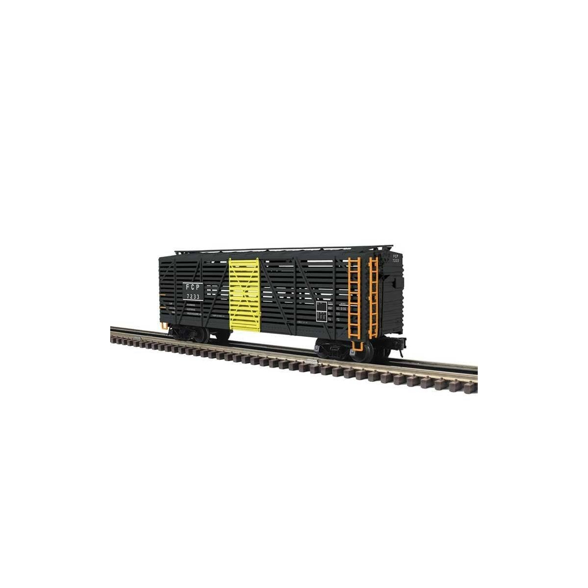40′ Steel Stock Car - 3-Rail - Ready to Run - Trainman(R) -- Ferrocarril Del Pacifico (black, yellow)