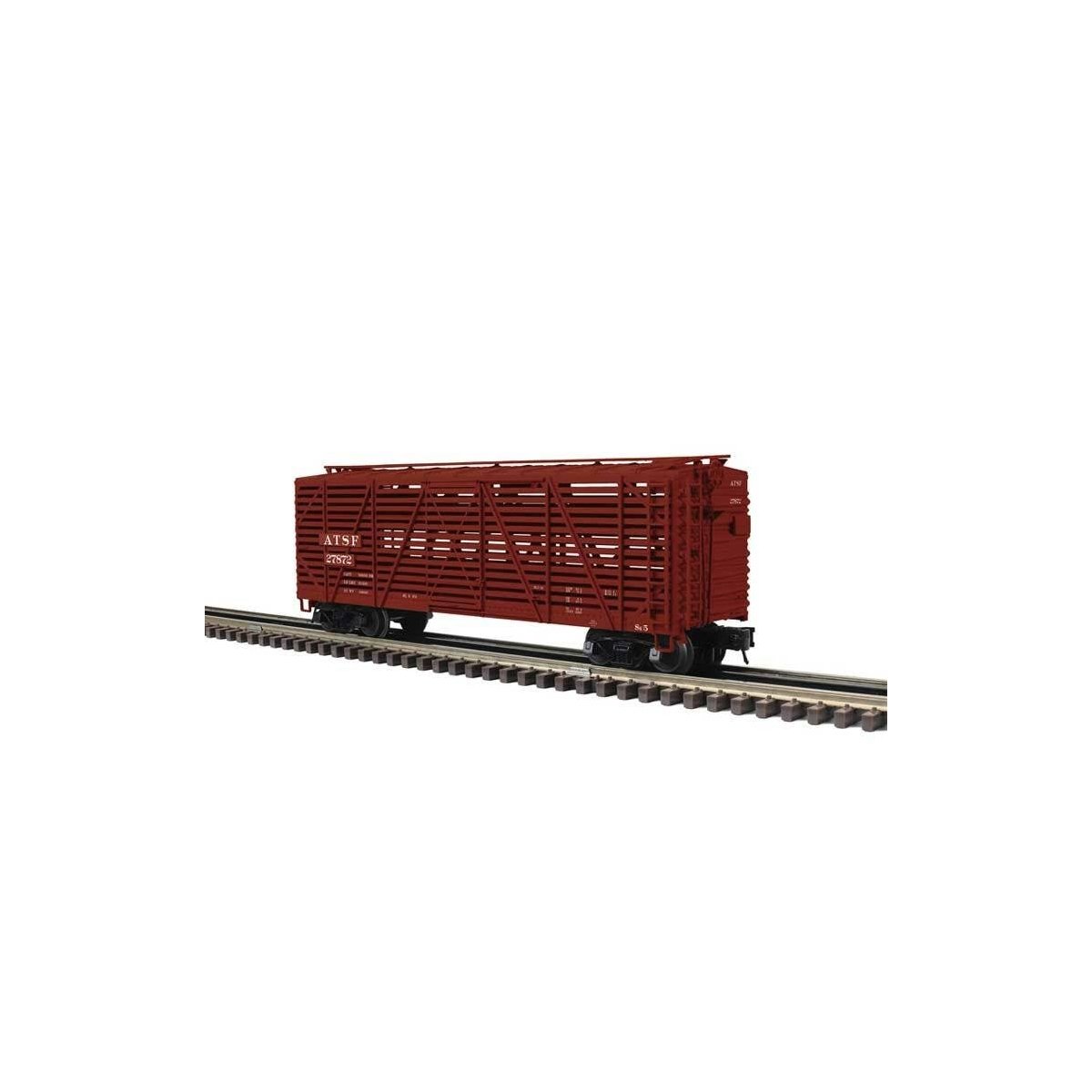 40′ Steel Stock Car - 3-Rail - Ready to Run - Trainman(R) -- Santa Fe (Boxcar Red)