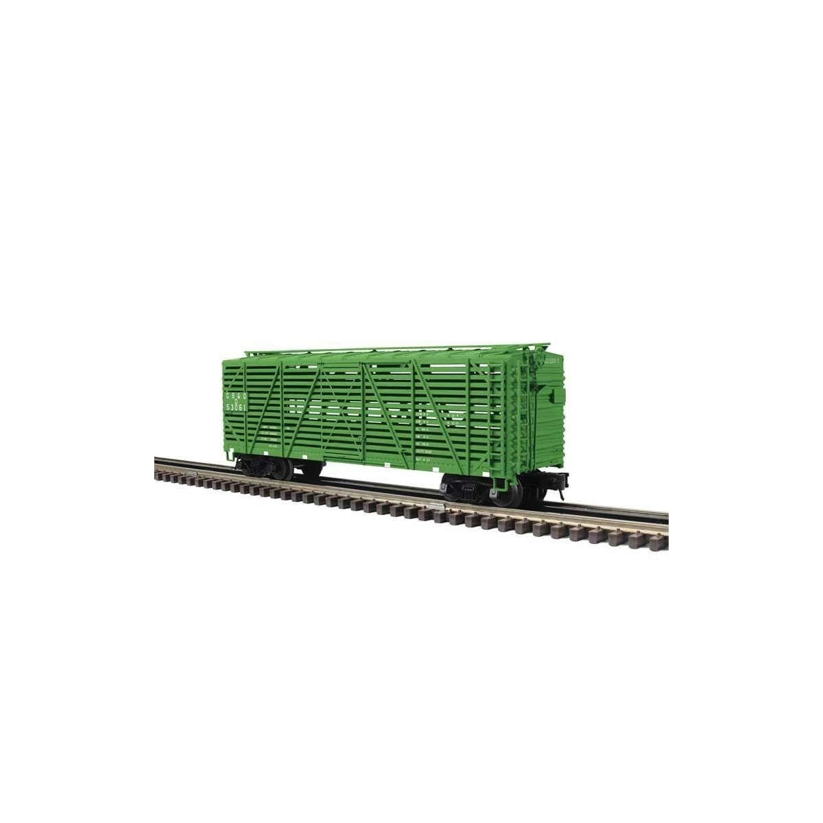 40′ Steel Stock Car - 3-Rail - Ready to Run - Trainman(R) -- Chicago, Burlington & Quincy (green, white)