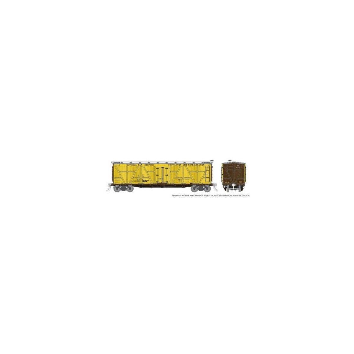 FGE Class R7 Wood Reefer 6-Pack - Ready to Run -- National Car Co. (yellow, silver roof, dark, HO, Rapido Trains Inc 177204