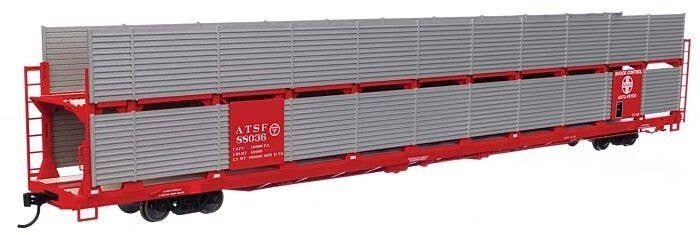 89′ Flatcar w/Bi-Level Shielded Auto Rack - Ready to Run -- Santa Fe Rack & Flatcar 88036, HO, WalthersMainline 8104