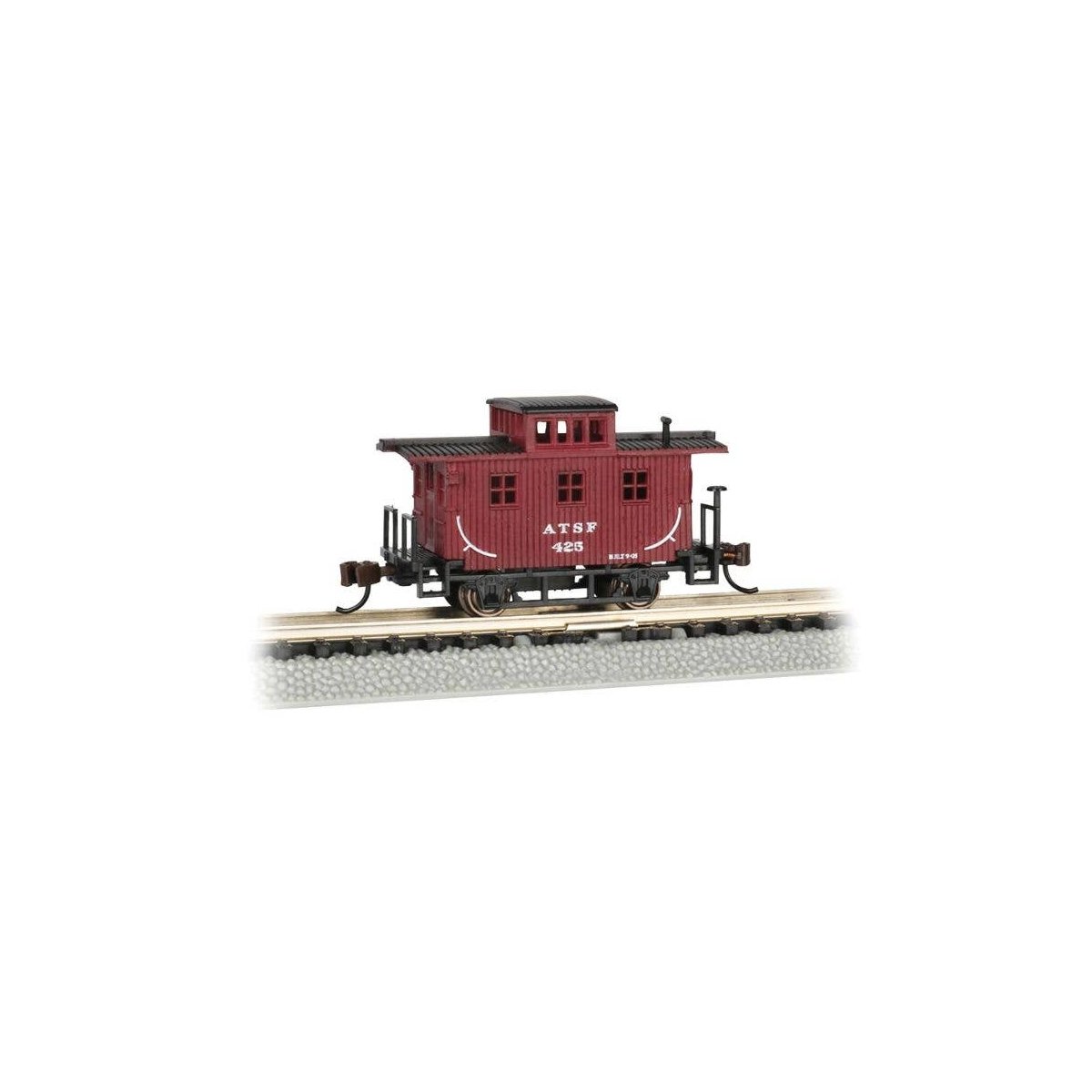 Old-Time Wood Bobber Caboose - Ready to Run -- Atchison, Topeka & Santa Fe 25 (Boxcar Red), N, Bachmann Industries 15753