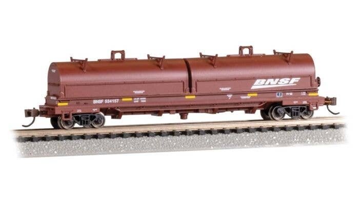 55′ Coil Car with Round Hoods and Load - Ready to Run -- BNSF Railway 534157 (Boxcar Red, whi, N, Bachmann Industries 71451