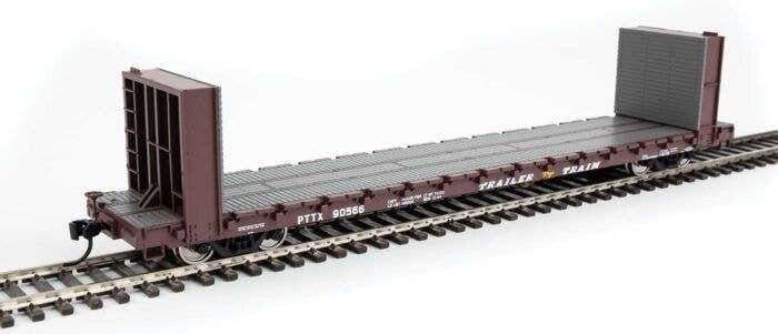 60` Pullman-Standard Bulkhead Flatcar (48` IL) - Ready to Run -- Trailer Train 90566 (brown), HO, WalthersMainline 5873