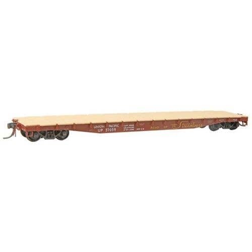 50-Ton AAR Flatcar - Ready to Run -- Union Pacific 57059 (1941 Scheme, red oxide, Streamli, HO, Kadee Quality Products 9506