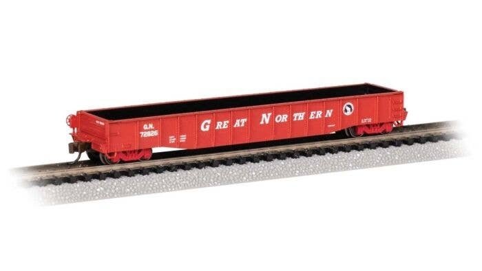 52`6` Drop-End Gondola - Ready to Run -- Great Northern 72826 (red, white, black Small Rocky , N, Bachmann Industries 73971