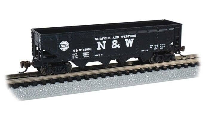 40′ Quad Hopper - Ready to Run -- Norfolk & Western 12986 (black, Block N&W), N, Bachmann Industries 73353