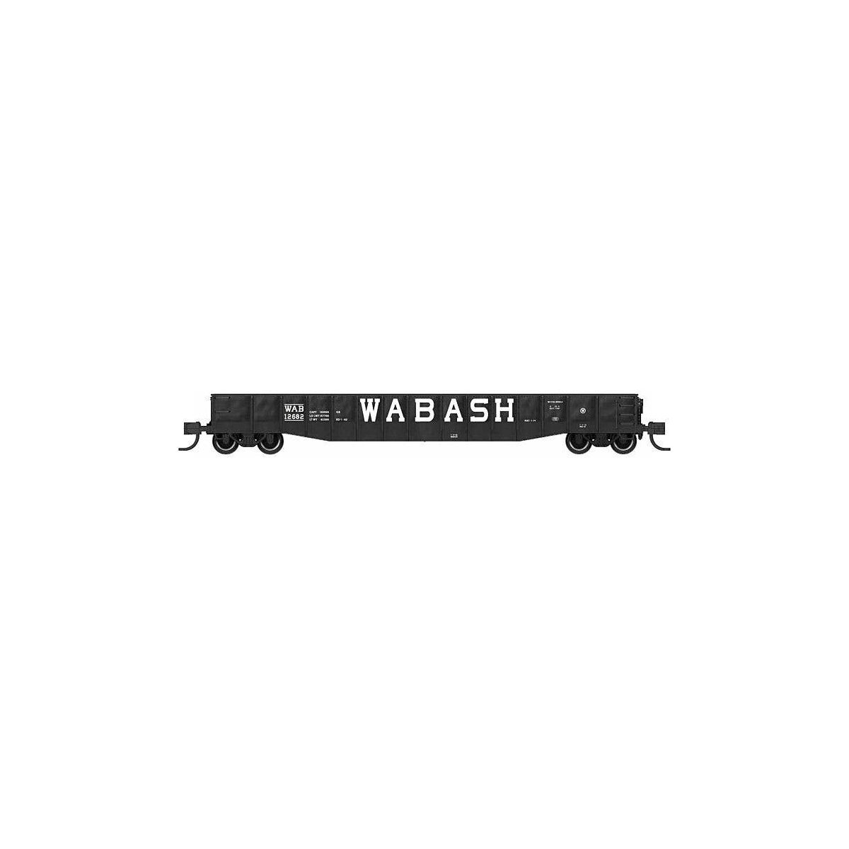 52`6` 15-Panel Mill Gondola - Medium Dented Sides - Ready to Run -- Wabash 12682 (black, white), N, Bluford Shops 52184