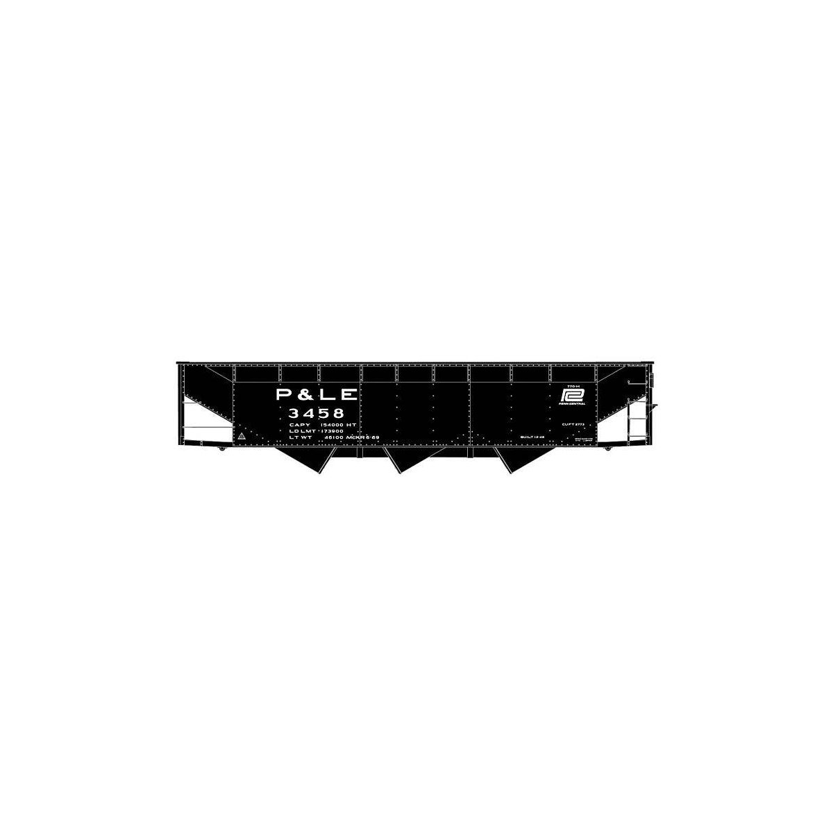 AAR 70-Ton Offset-Side 3-Bay Hopper - Kit -- Pittsburgh & Lake Erie 3458 (black, PC Logo), HO, Accurail Inc 81851