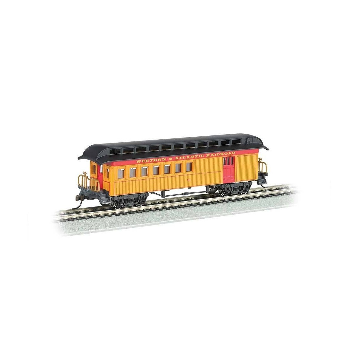 Old Time Wood Combine with Round-End Clerestory Roof - Ready to Run -- Western & Atlantic (yellow, red, black)