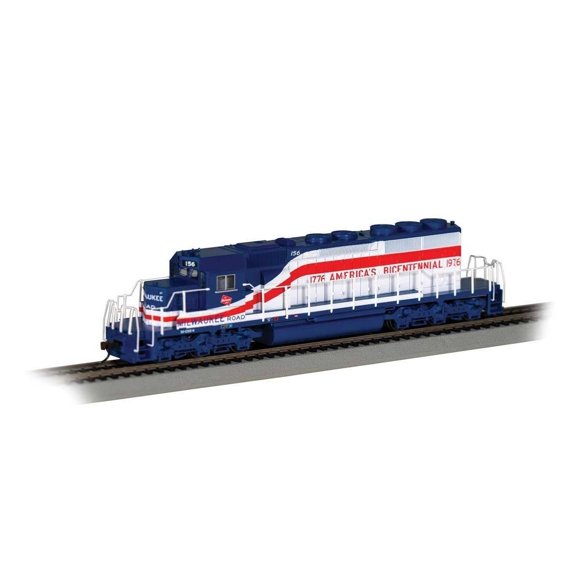 EMD SD40-2 - Sound and DCC - Sound Value -- Milwaukee Road 156 (Bicentennial, white, red, blue)