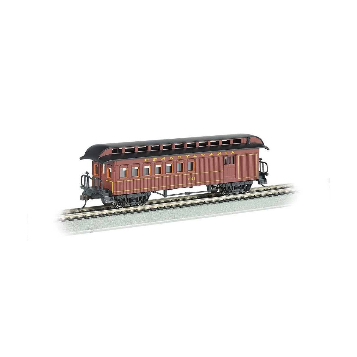 Old Time Wood Combine with Round-End Clerestory Roof - Ready to Run -- Pennsylvania Railroad (Tuscan)