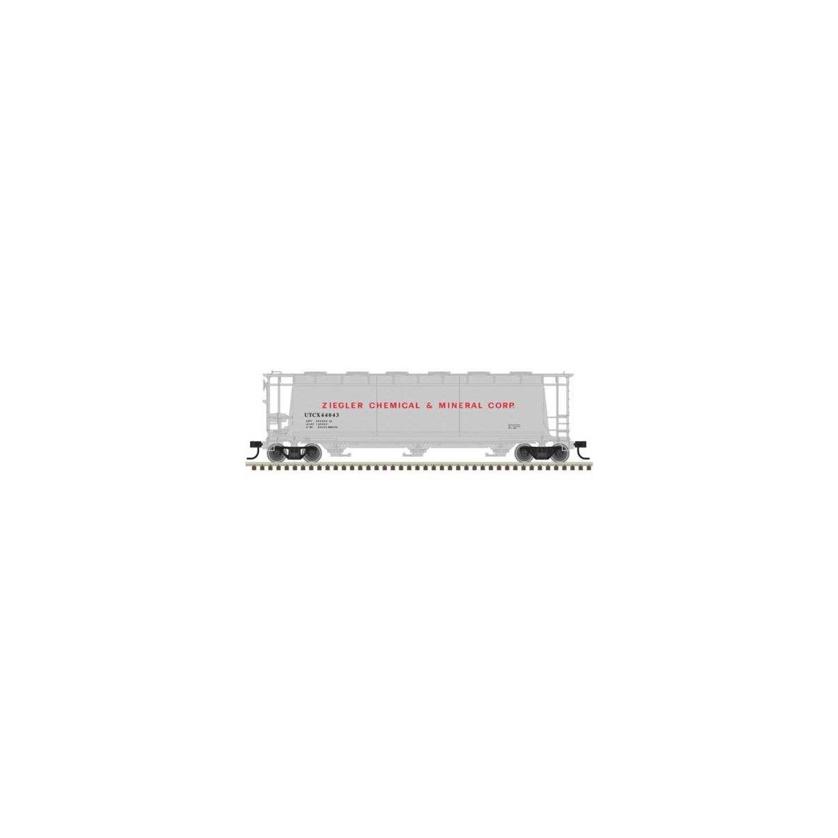 ACF 3-Bay Cylindrical Hopper - Ready to Run -- Ziegler Chemical 44048 (gray, red), HO, Atlas Model Railroad Co. 20007188