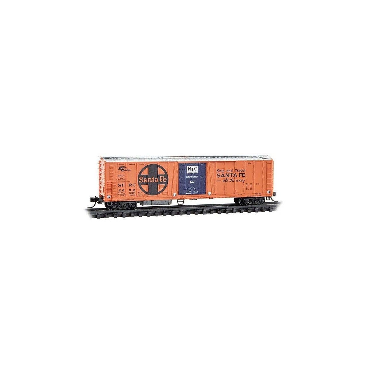 51` 3-3/4` Rib-Side Mechanical Reefer - Ready to Run -- Santa Fe 2632 (orange, blue, black, M, N, Micro Trains Line 7000121