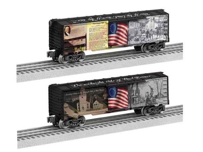 Steel Boxcar - 3-Rail - Ready to Run -- Paul Revere′s Midnight Ride 250th Anniversary (black car), O, Lionel 2538150