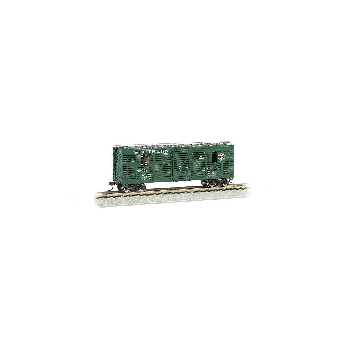 40′ Animated Stock Car with Horses - Ready-to-Run -- Southern Railway 45659 (green), HO, Bachmann Industries 19702