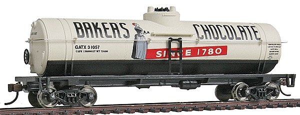 40` Tank Car - Ready to Run -- Baker`s Chocolate GATX 31057 (white, black, red), HO, WalthersTrainline 1615