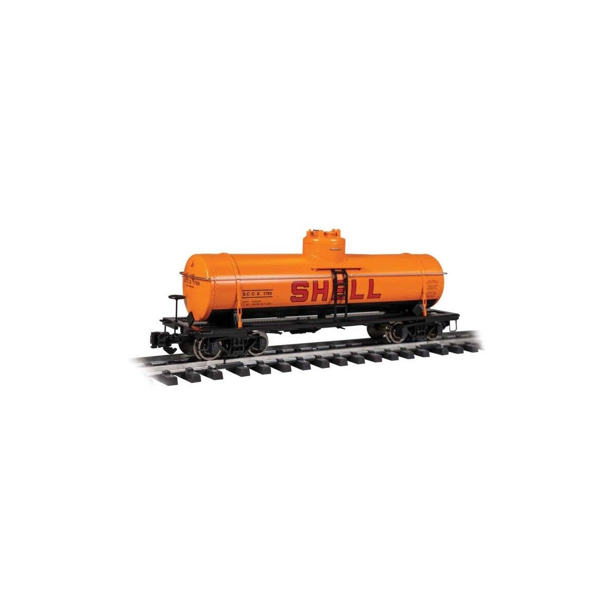 Single-Dome Tank Car - Ready to Run -- Shell SCCX 1765 (yellow, red, black), G, Bachmann Industries 95001