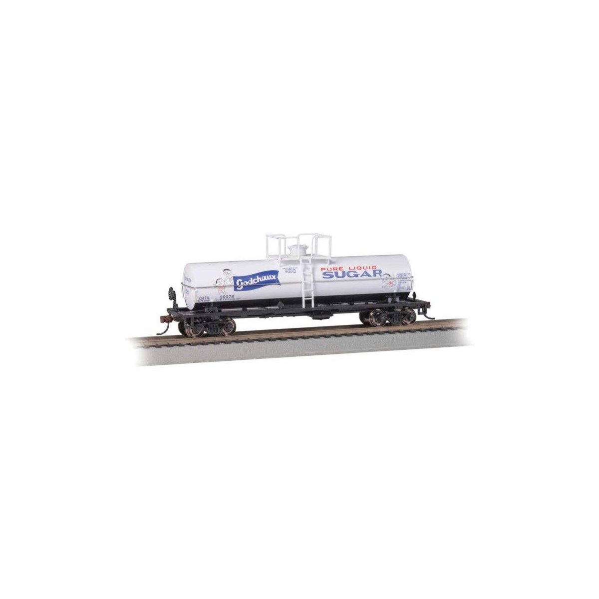 Chemical Tank Car - Ready to Run -- Godchaux Sugar GATX 36372 (white, black, blue, red ′Pure, HO, Bachmann Industries 75802