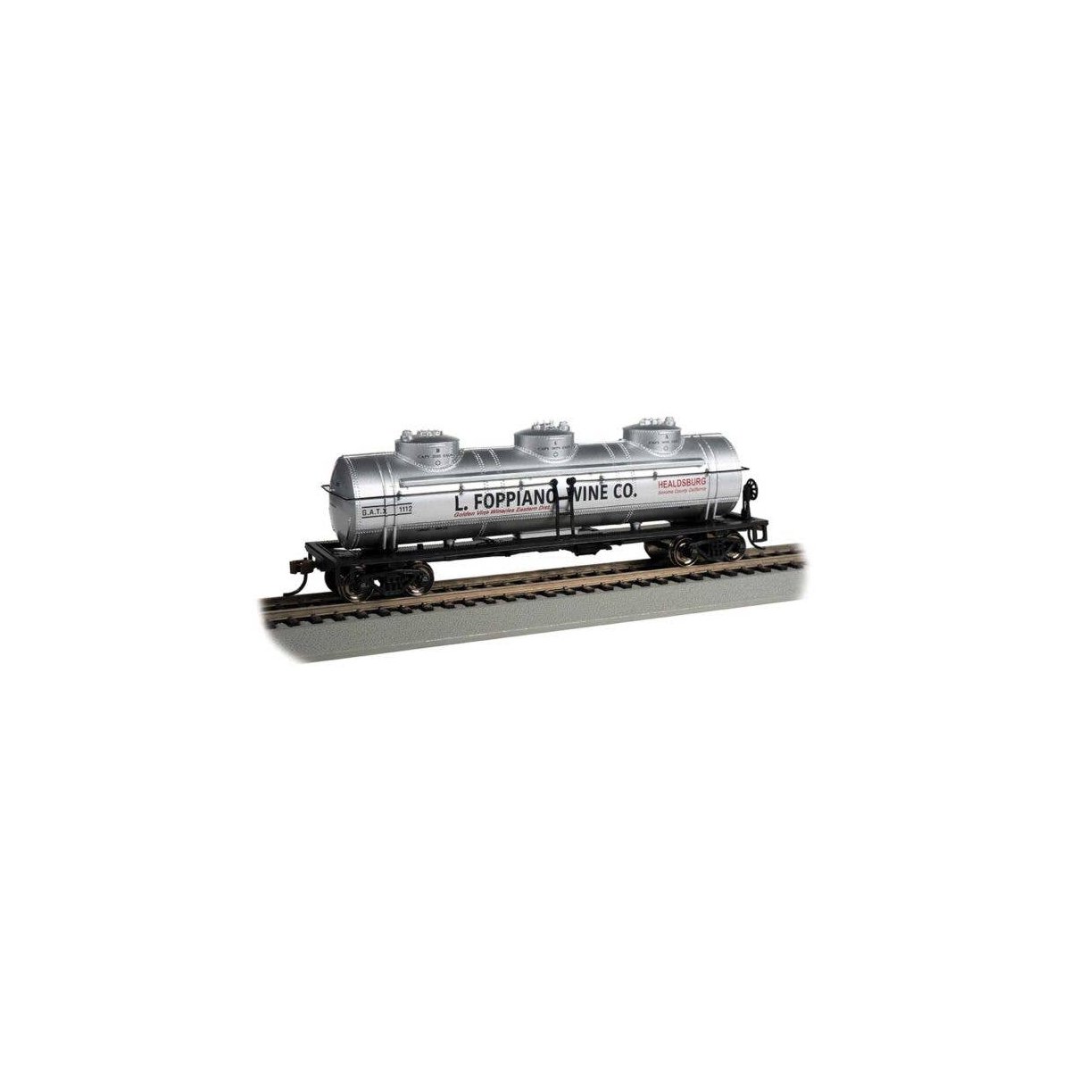 40′ 3-Dome Tank Car - Ready to Run - Silver Series(R) -- L. Foppiano Wine Co. 1112 (silver), HO, Bachmann Industries 17114