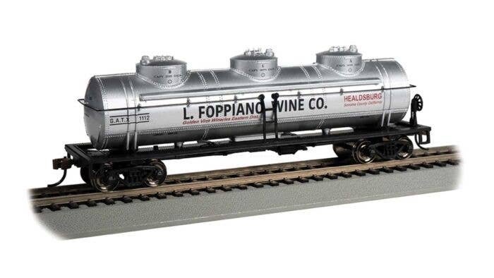 40′ 3-Dome Tank Car - Ready to Run - Silver Series(R) -- L. Foppiano Wine Co. 1112 (silver), HO, Bachmann Industries 17114