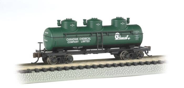 3-Dome Tank Car - Ready-to-Run -- Canadian Chemical Co., Ltd. GATX (green, white, black Chemc, N, Bachmann Industries 17152