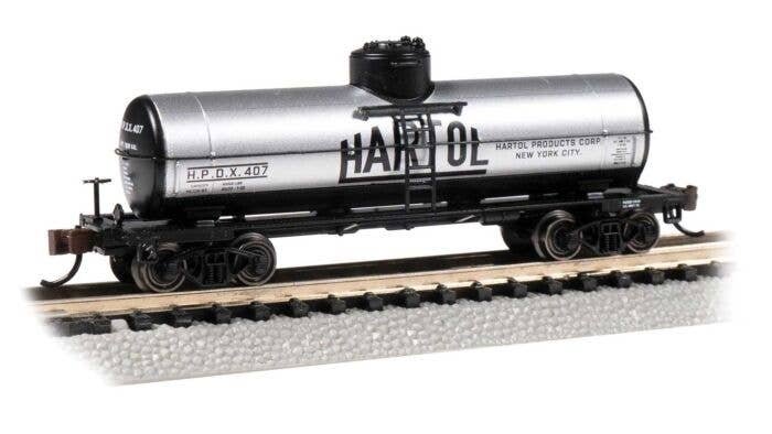 40′ Single-Dome Tank Car - Ready to Run - Silver Series(R) -- Hartol 407 (gray, black), N, Bachmann Industries 17868