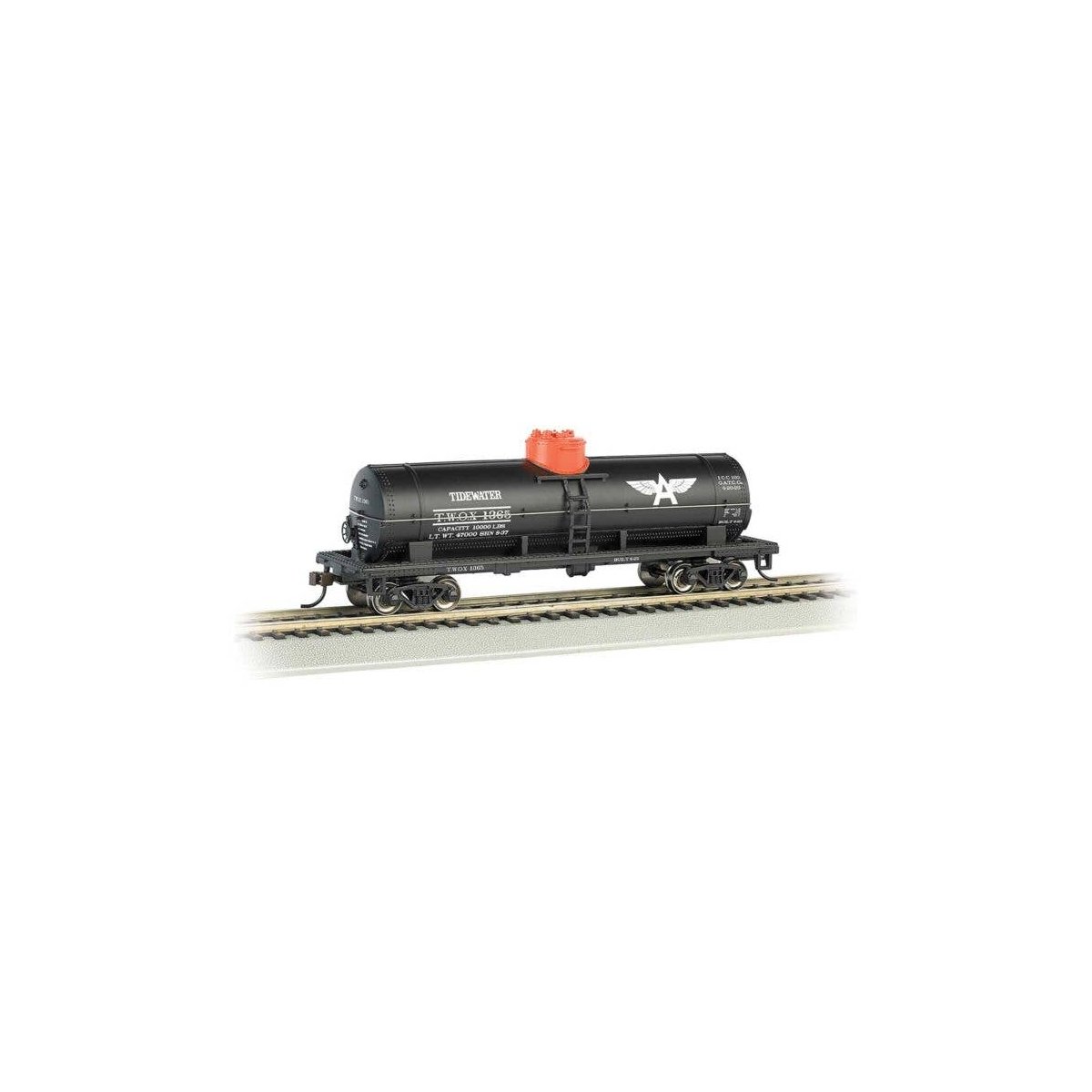 40′ Single-Dome Tank Car - Ready to Run - Silver Series(R) -- Tidewater Oil TWOX 1365 (black, HO, Bachmann Industries 17802