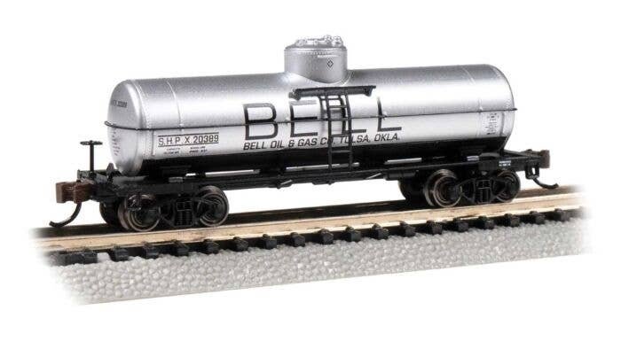40′ Single-Dome Tank Car - Ready to Run - Silver Series(R) -- Bell Oil 20839 (gray, black), N, Bachmann Industries 17867