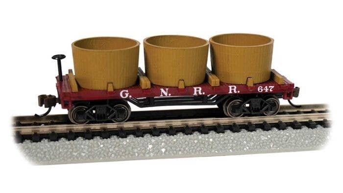 Old-Time Wood Tank Car with 3 Tanks - Ready to Run -- Great Northern (Boxcar Red), N, Bachmann Industries 15555