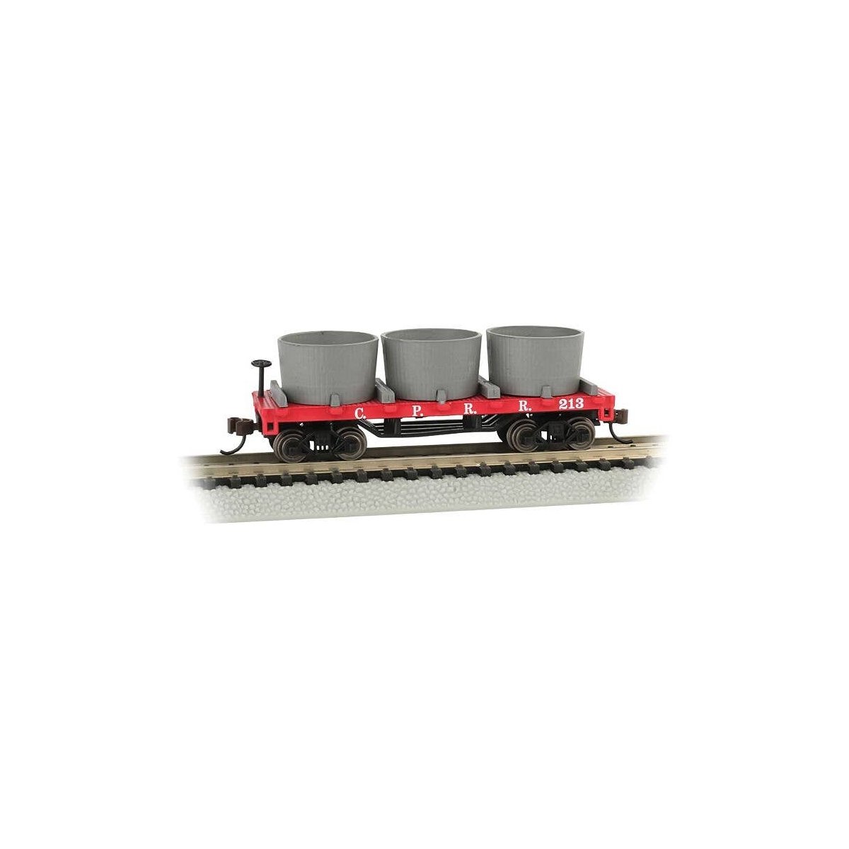 Old-Time Wood Tank Car with 3 Tanks - Ready to Run -- Central Pacific 213 (red), N, Bachmann Industries 15552