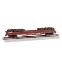 52′ Wheel Flatcar with Load - Ready to Run -- Canadian National 49435 (Boxcar Red, Noodle Lo, HO, Bachmann Industries 18938