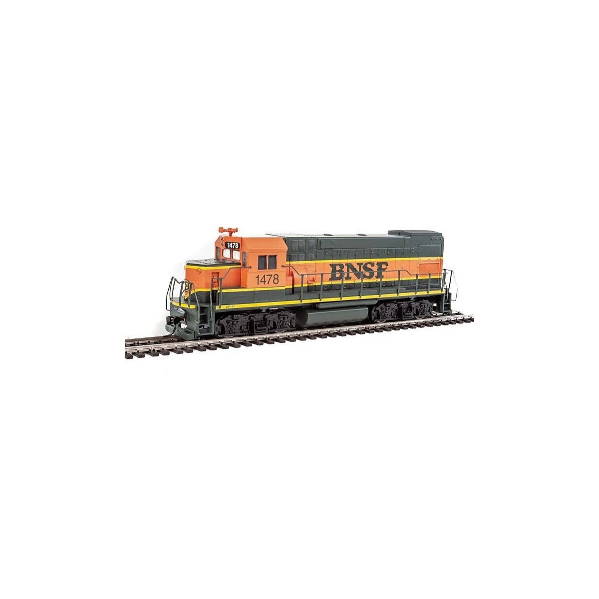 EMD GP15-1 - Standard DC -- Burlington Northern Santa Fe (green, orange, yellow), HO, WalthersTrainline 2500