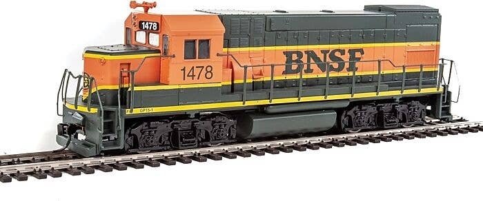 EMD GP15-1 - Standard DC -- Burlington Northern Santa Fe (green, orange, yellow), HO, WalthersTrainline 2500