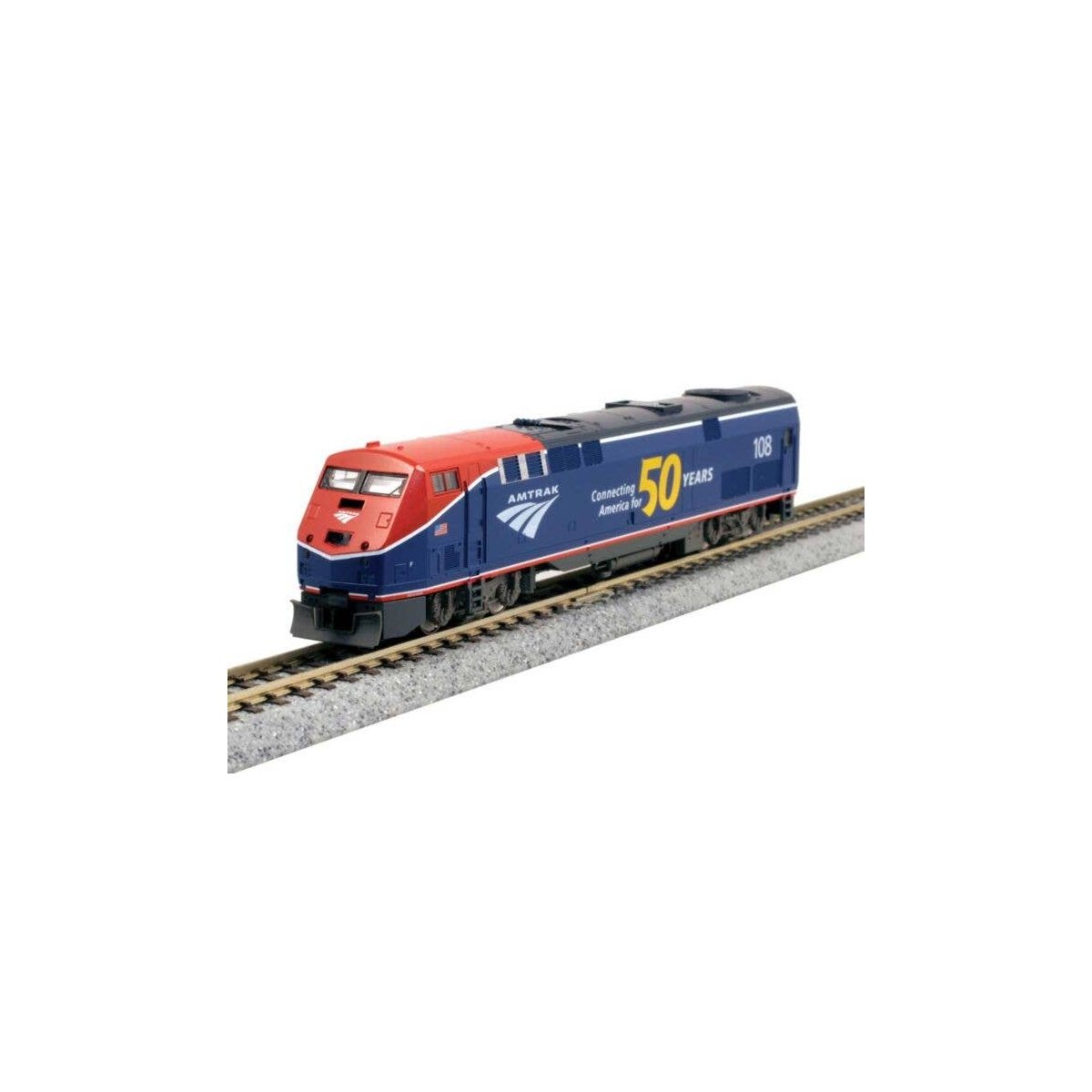 GE P42 Genesis - DCC -- Amtrak 108 (Phase VI, blue, red, white, 50th Anniversary Logo), N, Kato USA Inc 1766037DCC