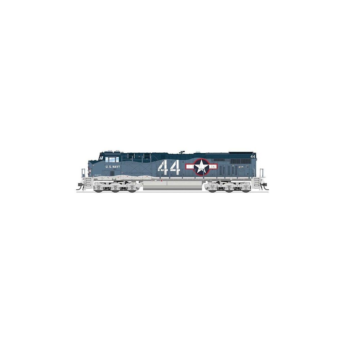GE ES44AC GEVO - Sound and DCC - Paragon4(TM) -- US Navy 44 (Fantasy Scheme, gray, green, HO, Broadway Limited Imports 9874