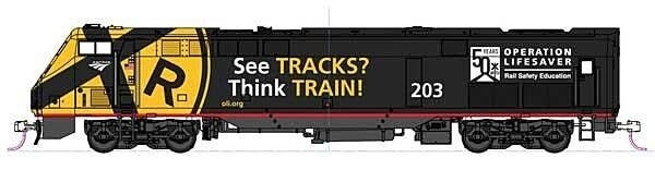 GE P42 Genesis - LokSound & DCC -- Amtrak 203 (Operation Lifesaver 50th Anniversary, black, yell, HO, Kato USA Inc 376119LS