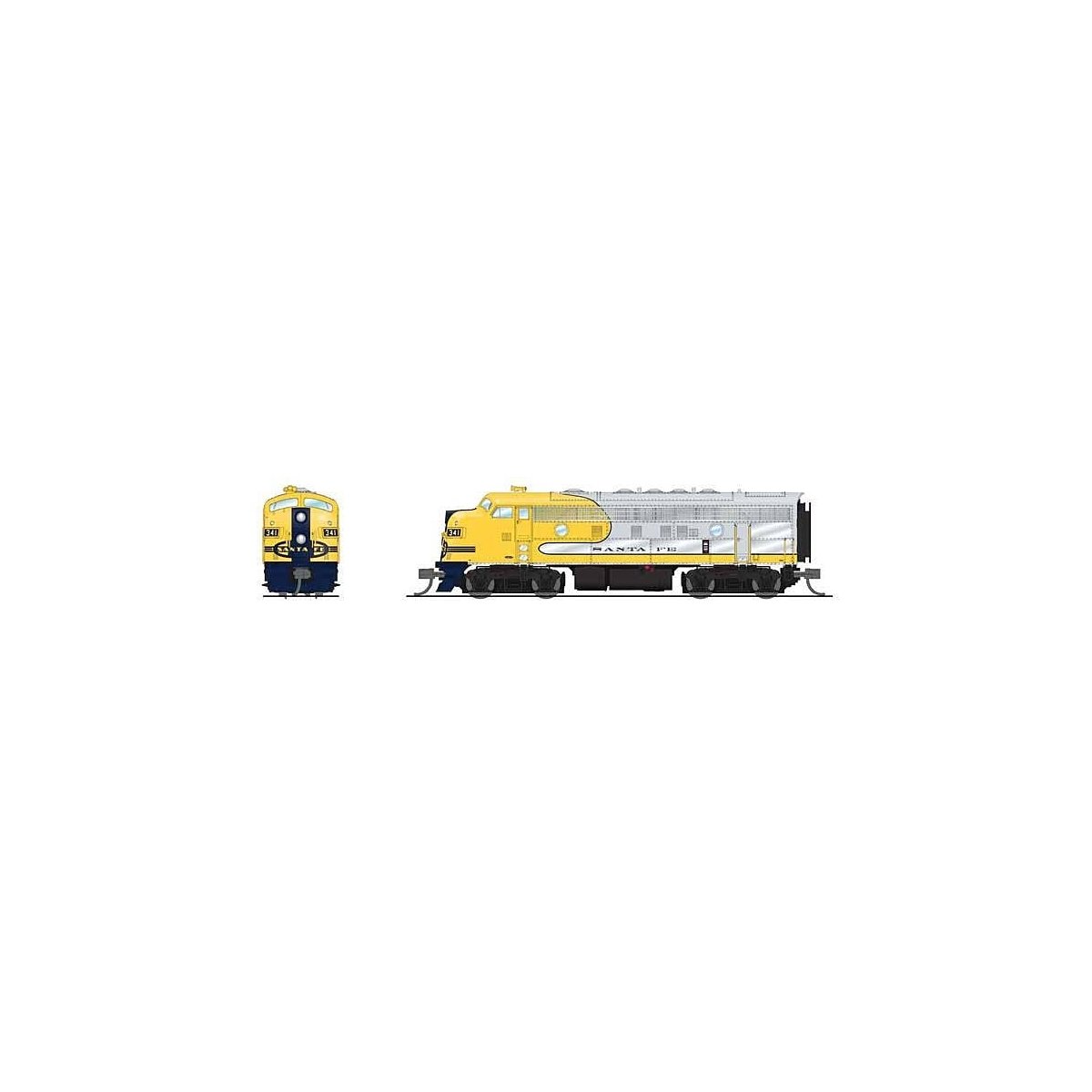 EMD F7A - Sound and DCC - Paragon4(TM) -- Santa Fe 344 (Yellowbonnet, silver, yellow, blu, N, Broadway Limited Imports 9244