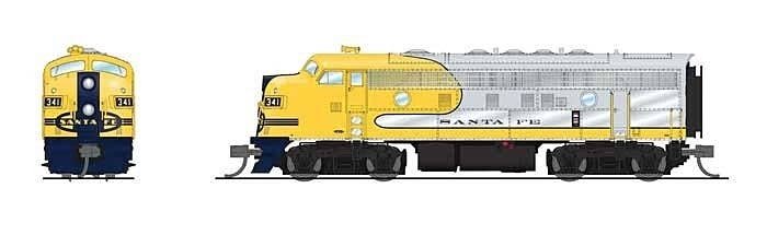 EMD F7A - Sound and DCC - Paragon4(TM) -- Santa Fe 344 (Yellowbonnet, silver, yellow, blu, N, Broadway Limited Imports 9244