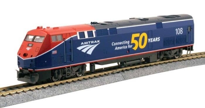 GE P42 Genesis - Standard DC -- Amtrak 108 (50th Anniversary, Phase VI blue, red), HO, Kato USA Inc 376115