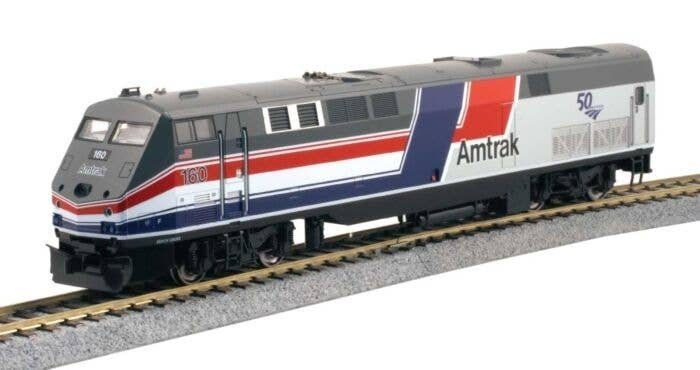 GE P42 Genesis - Standard DC -- Amtrak 160 (50th Anniversary, Phase III Hockey Stick silver, blue,, HO, Kato USA Inc 376116