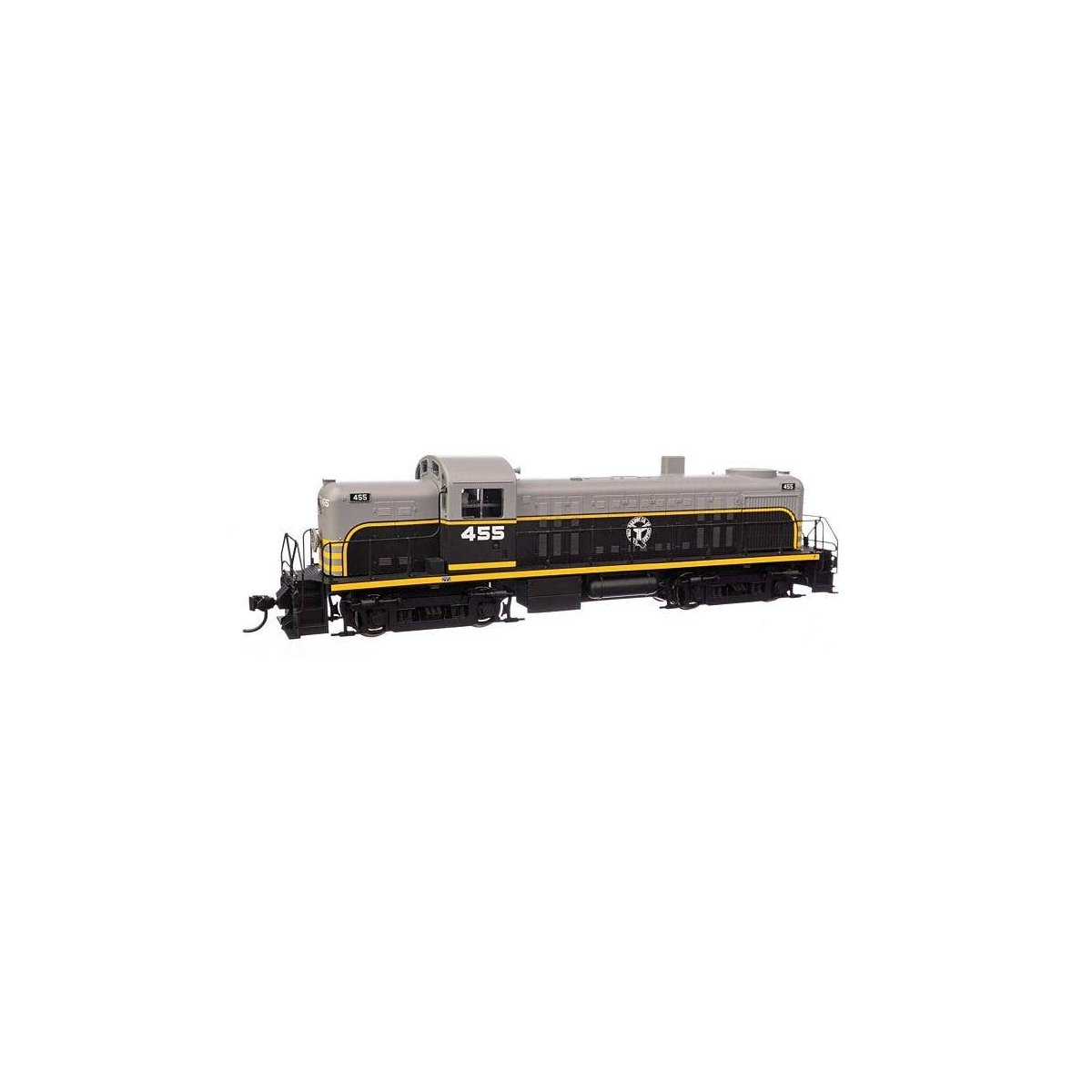 Alco RS2 - Standard DC -- Belt Railway of Chicago 455 - Air-cooled stack (black, gray, yellow), HO, WalthersMainline 10702