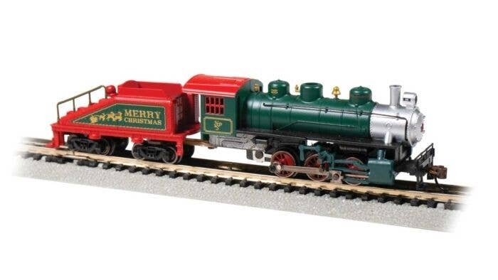 USRA 0-6-0 with Slope-Back Tender - Standard DC -- North Pole & Southern 25 (Christmas, green, N, Bachmann Industries 50556