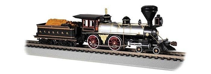 4-4-0 with Wood Tender - Standard DC -- Santa Fe (gray, brown), HO, Bachmann Industries 51007
