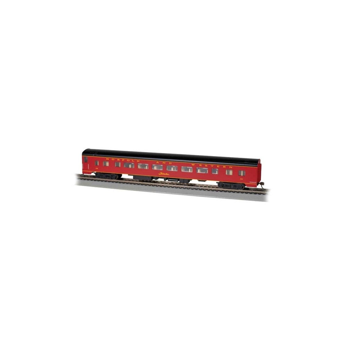 85′ Smooth-Side Coach - Lighted - Ready to Run -- Norfolk & Western 1732 (maroon, black), HO, Bachmann Industries 14219
