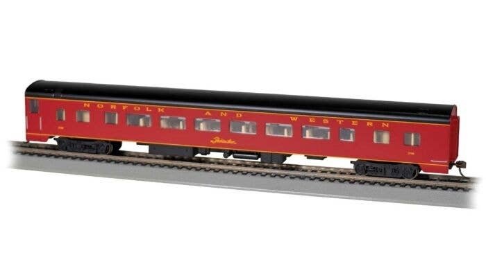 85′ Smooth-Side Coach - Lighted - Ready to Run -- Norfolk & Western 1732 (maroon, black), HO, Bachmann Industries 14219