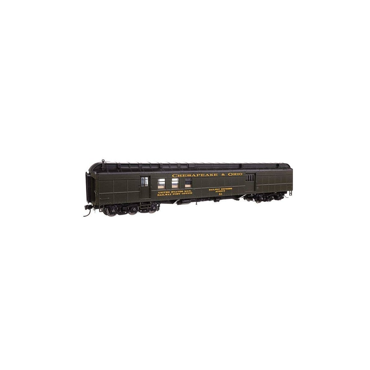 70′ Heavyweight RPO-Baggage Car w/Clerestory Roof - Ready to Run -- Chesapeake & Ohio 81, HO, WalthersProto 17412