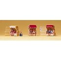 Recreation & Sports -- 3 Beach Huts with Figures, HO, Preiser Kg 10427