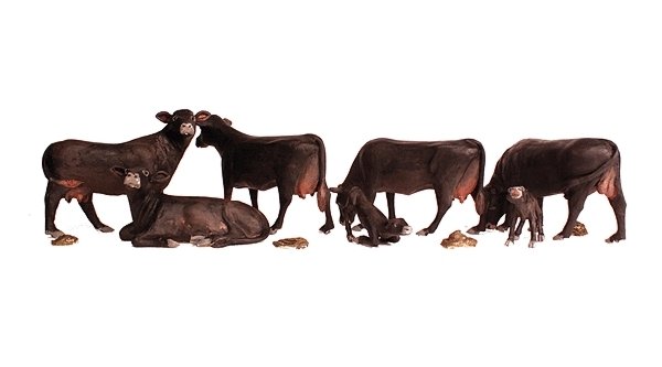 Black Angus Cows - Scenic Accents(R) -- pkg(7), N, Woodland Scenics 2217