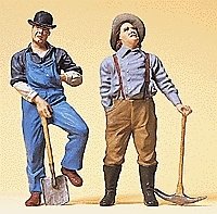 Railroad Workers - 1900s (Painted Figure Set) -- Standing Laborers w/Spade & Pick-Axe, G, Preiser Kg 45101